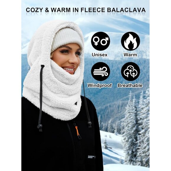 Fleece Balaclava Ski White Mask Men Women Winter Face Mask Windproof Hood Neck - Picture 5 of 7